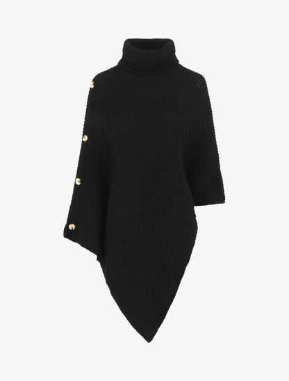 Poncho uni col roulé - Noir - 4