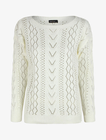 Pull droit uni col bateau - Blanc - 6