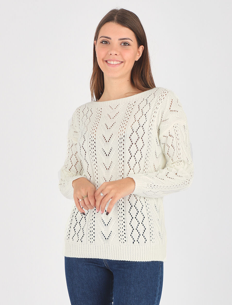 Pull droit uni col bateau - Blanc - 4