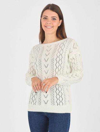 Pull droit uni col bateau - Blanc - 4
