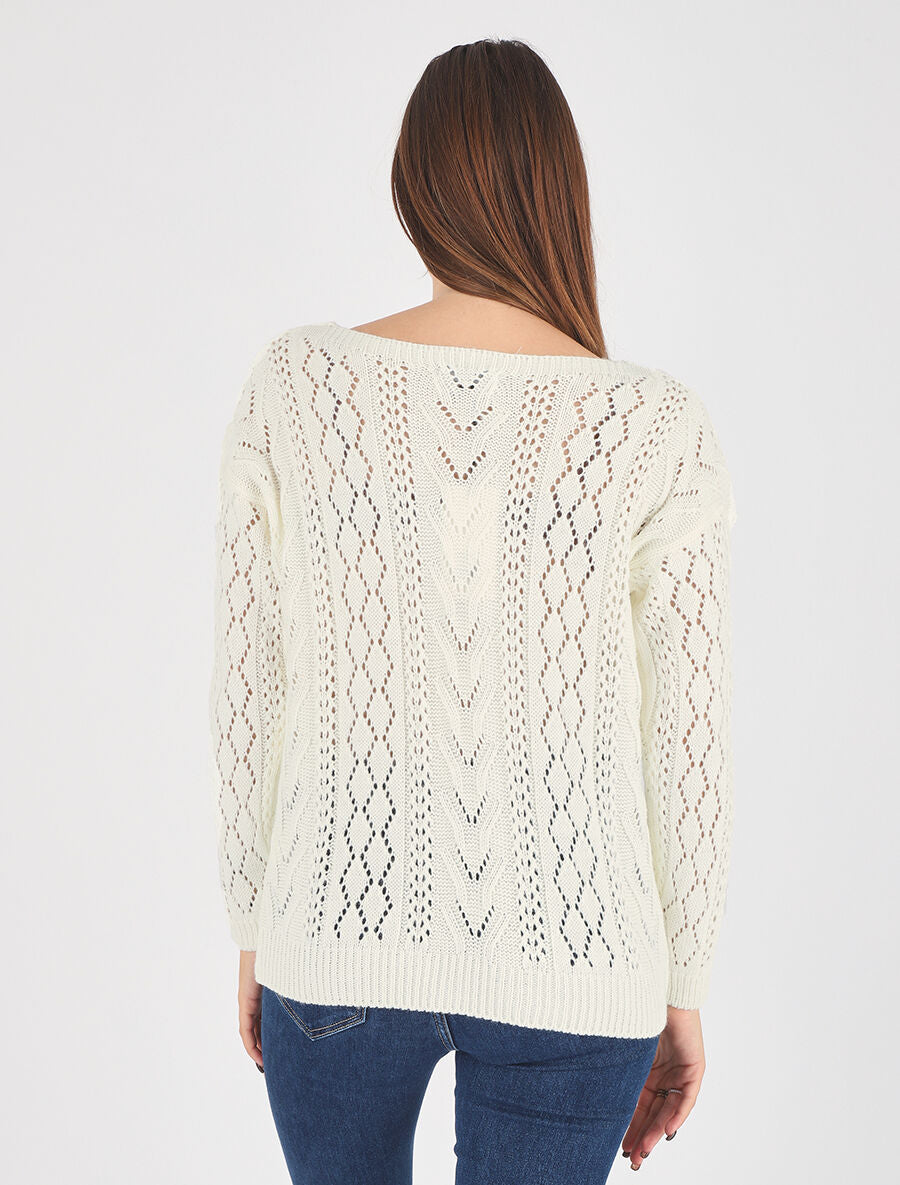 Pull droit uni col bateau - Blanc - 5