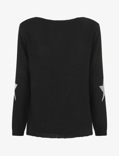 Pull droit motif étoiles - Noir - 2