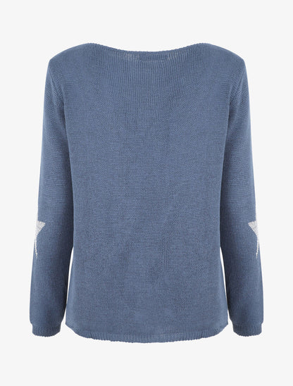 Pull droit motif étoiles - Bleu - 2