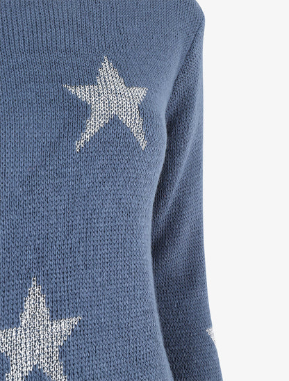 Pull droit motif étoiles - Bleu - 3