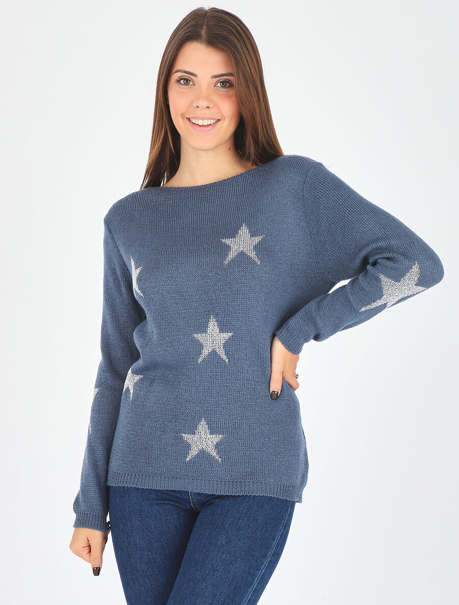 Pull droit motif étoiles - Bleu - 4