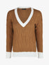 Pull droit col V en maille tressée - Camel - 4