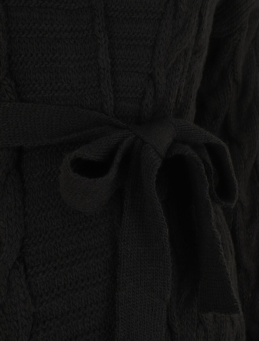 Gilet long uni en maille tressée - Noir - 3