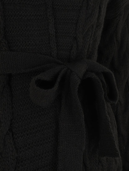 Gilet long uni en maille tressée - Noir - 3