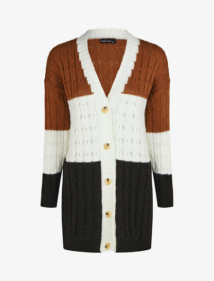 Gilet mi-long motif rayé - Camel - 1