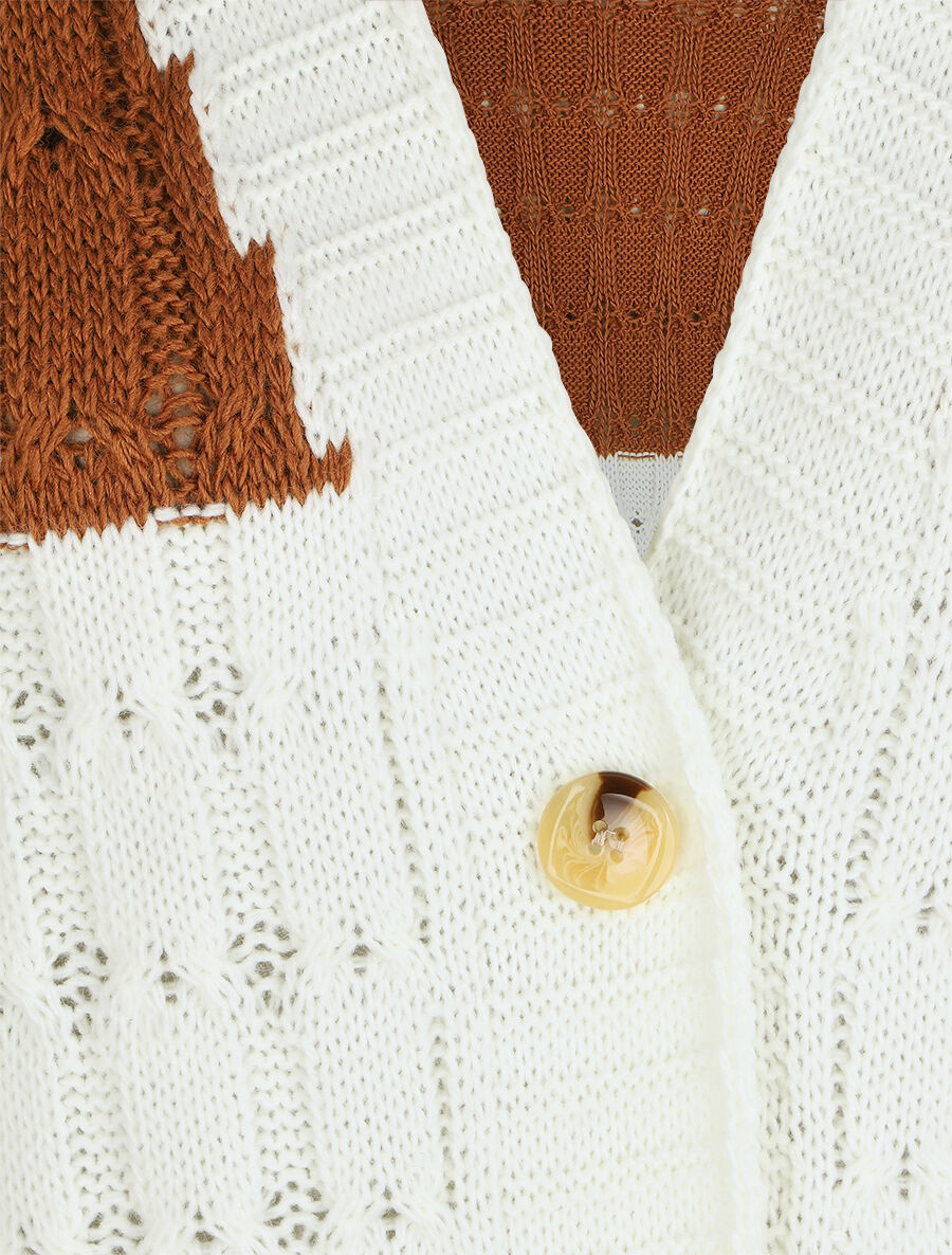 Gilet mi-long motif rayé - Camel - 3