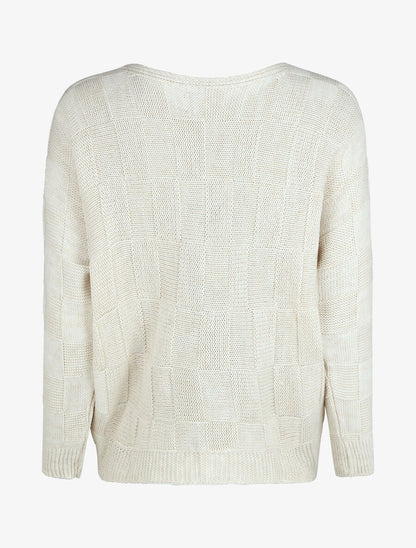 Pull droit col bateau en maille style damier - Beige - 2