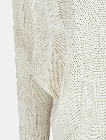 Pull droit col bateau en maille style damier - Beige - 3