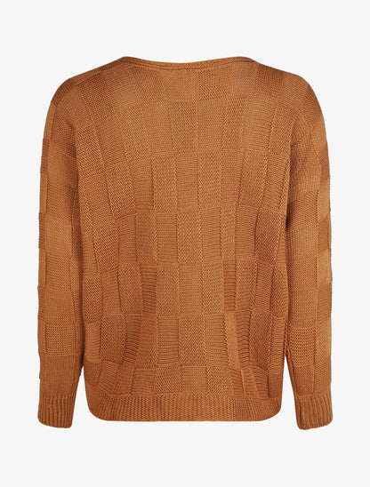 Pull droit col bateau en maille style damier - Camel - 2