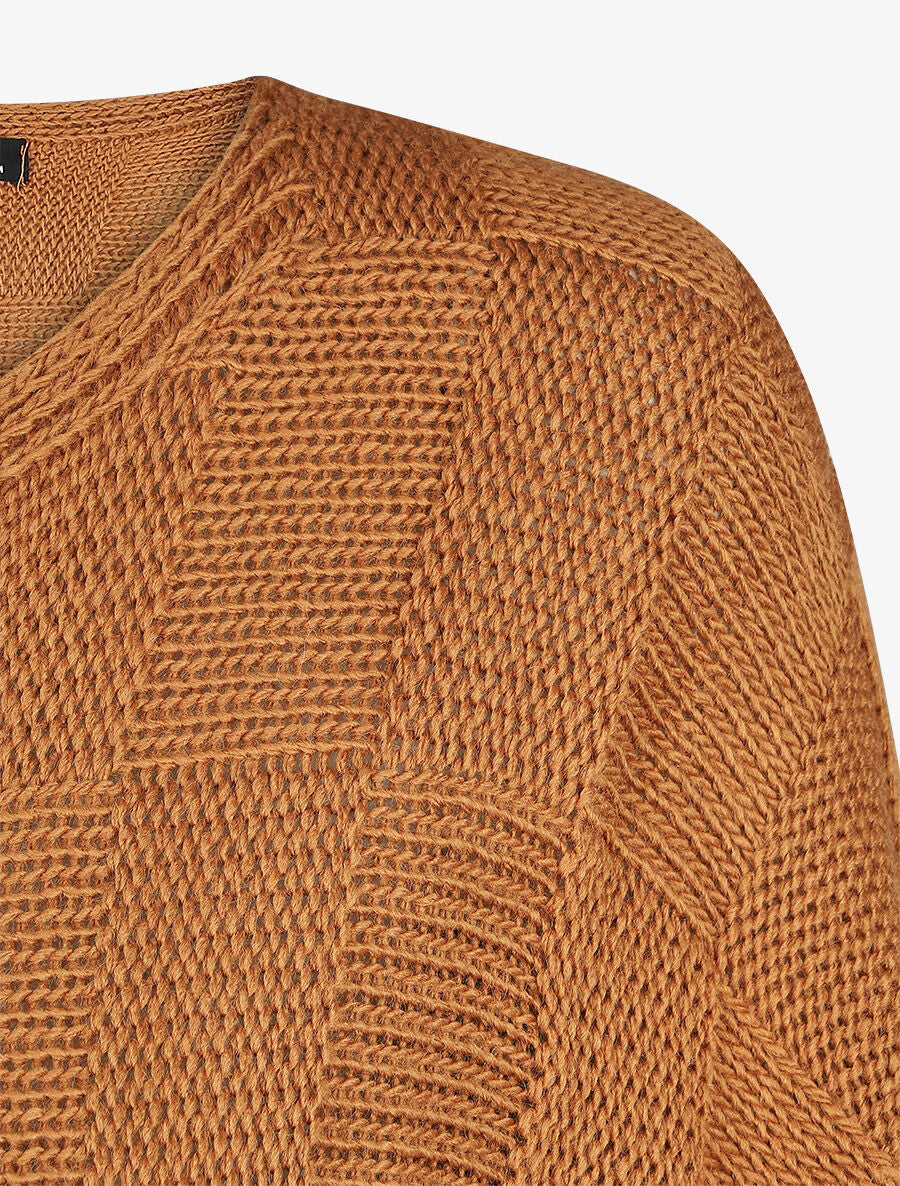 Pull droit col bateau en maille style damier - Camel - 3