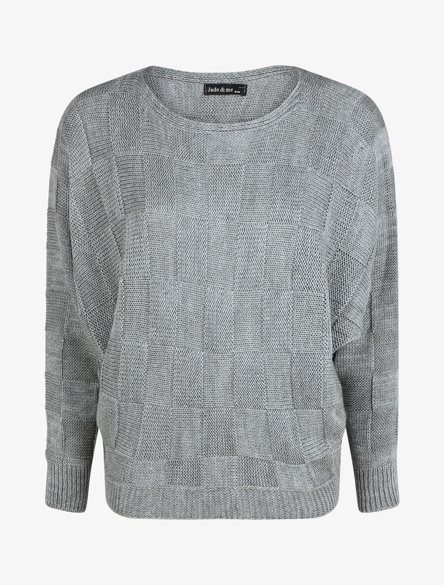 Pull droit col bateau en maille style damier - Gris - 6
