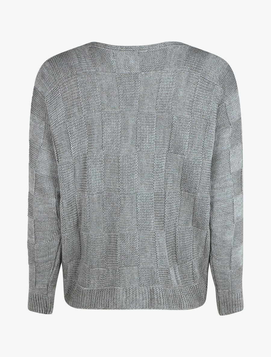 Pull droit col bateau en maille style damier - Gris - 2