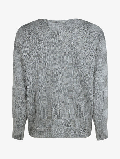 Pull droit col bateau en maille style damier - Gris - 2