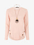 Pull fin uni à boutons décoratifs - Rose - 1