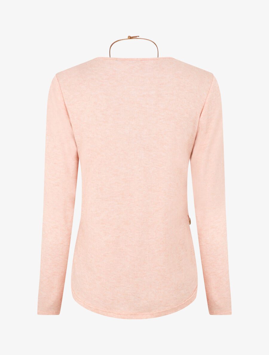 Pull fin uni à boutons décoratifs - Rose - 2