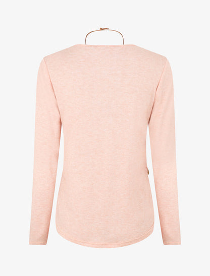 Pull fin uni à boutons décoratifs - Rose - 2