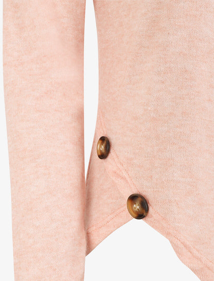 Pull fin uni à boutons décoratifs - Rose - 3