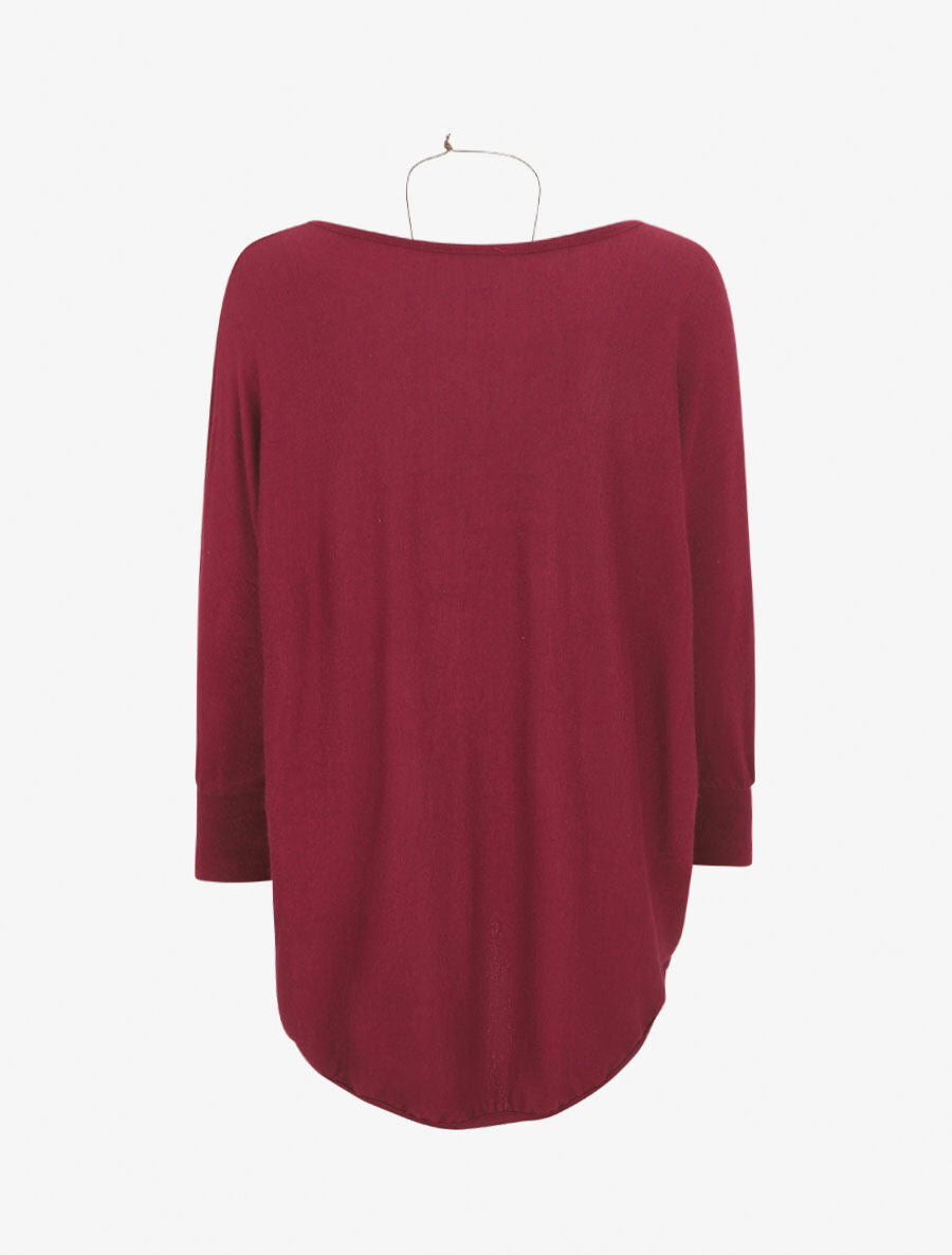 Pull ample uni manches chauve-souris - Bordeaux - 2