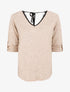 Pull droit dos en V et dentelle - Camel - 1