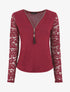 Pull droit uni manches en dentelle - Bordeaux - 1