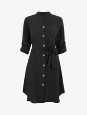 Robe chemise unie manches longues - Noir - 1