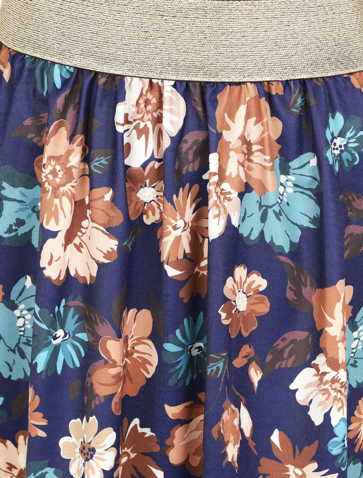 Robe évasée bi-matière imprimé champêtre - Marine - 3