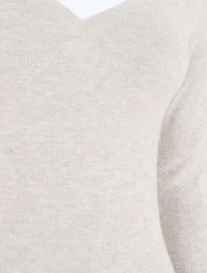 Robe droite mi-longue col V - Beige - 3