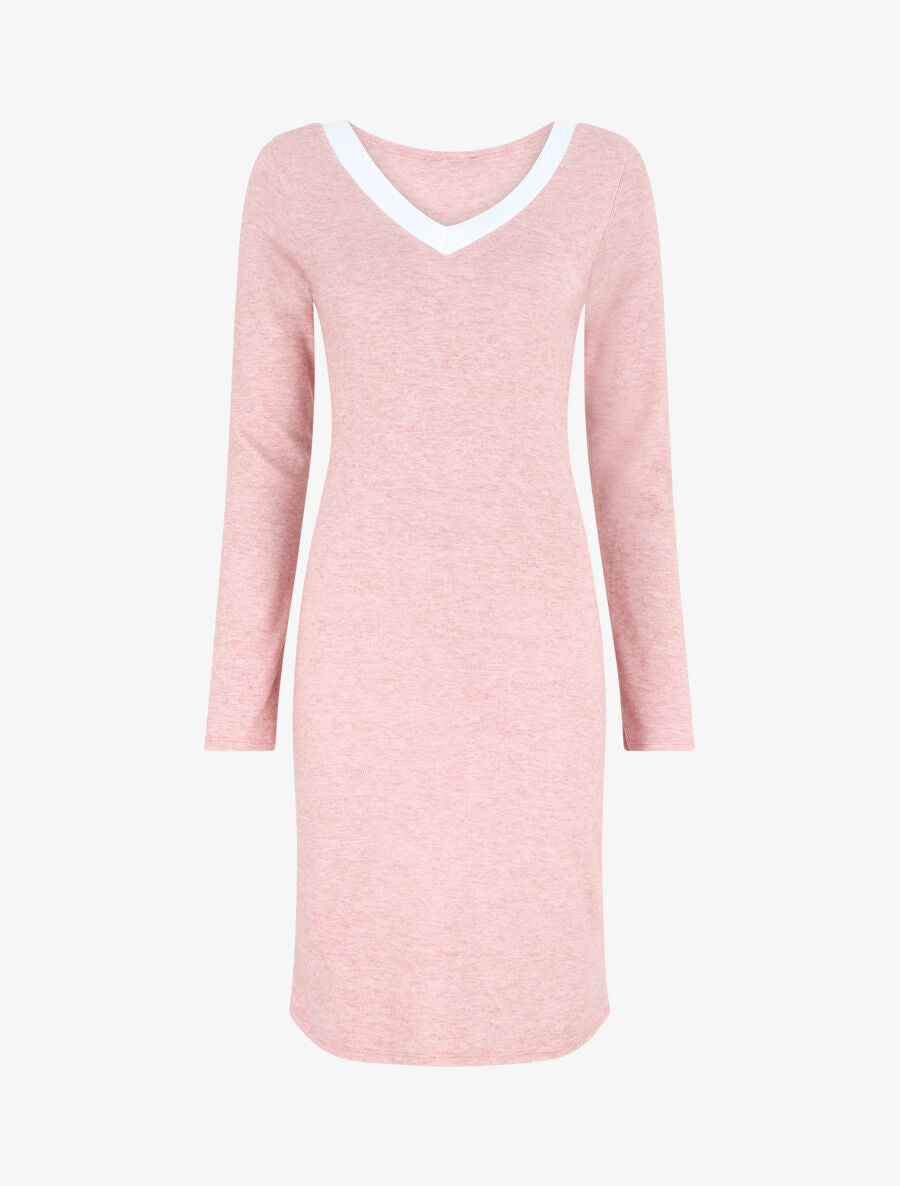 Robe droite mi-longue col V - Rose - 1