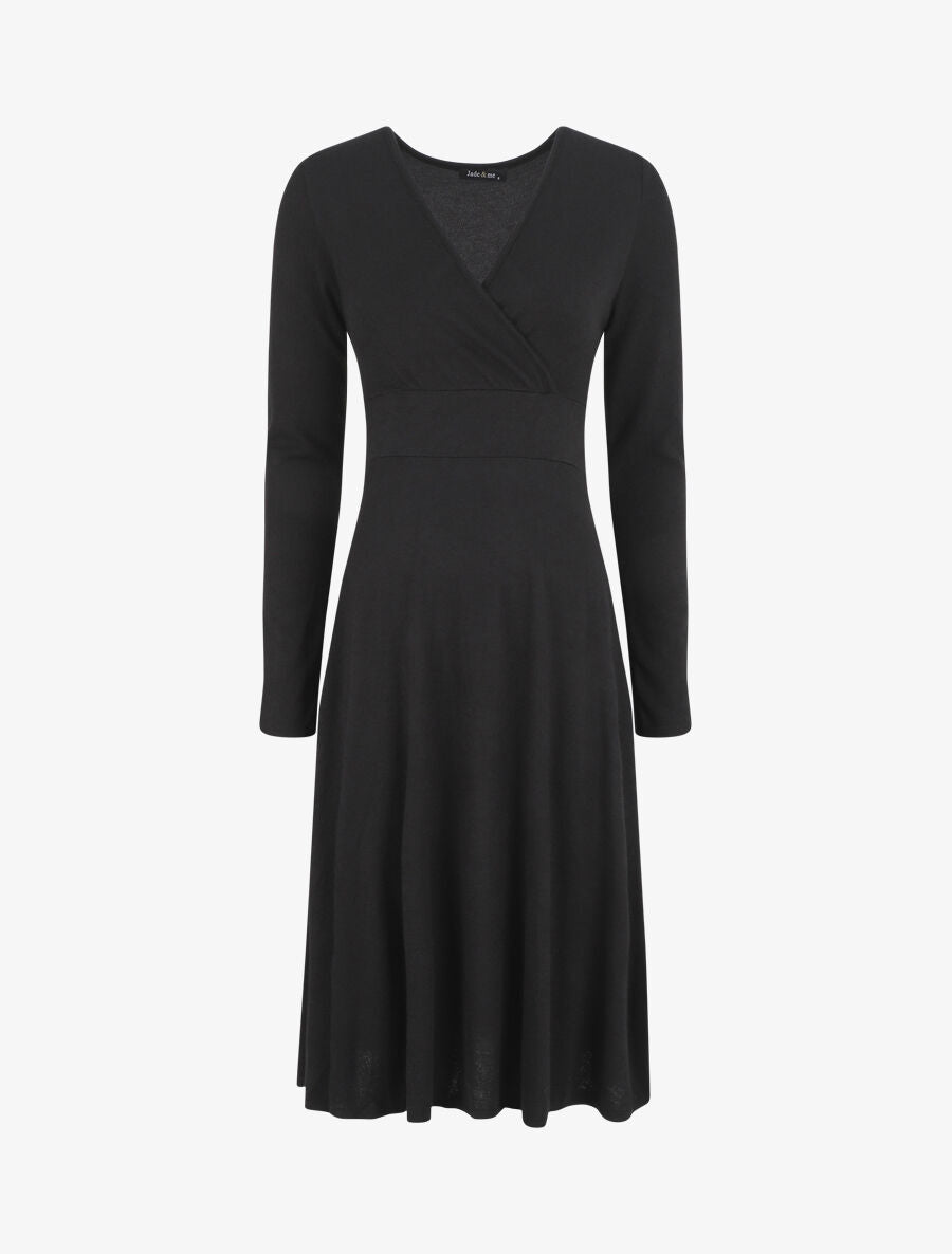 Robe midi évasée manches longues - Noir - 6