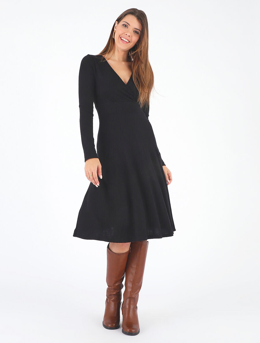 Robe midi évasée manches longues - Noir - 4