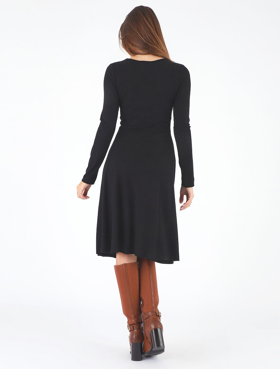 Robe midi évasée manches longues - Noir - 5