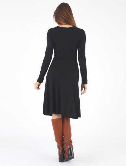 Robe midi évasée manches longues - Noir - 5