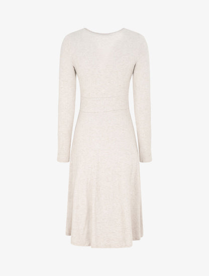Robe midi évasée manches longues - Beige - 2