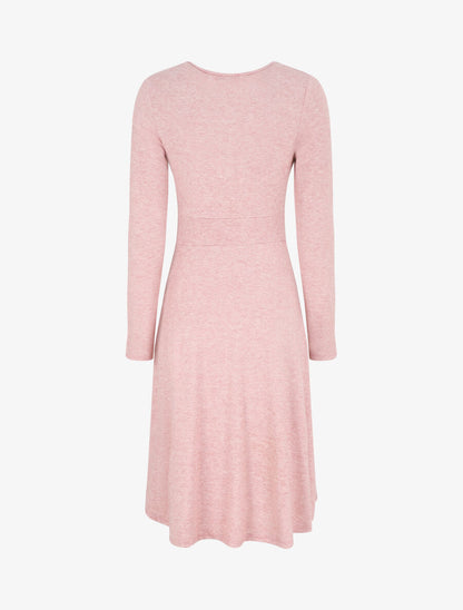 Robe midi évasée manches longues - Rose - 2