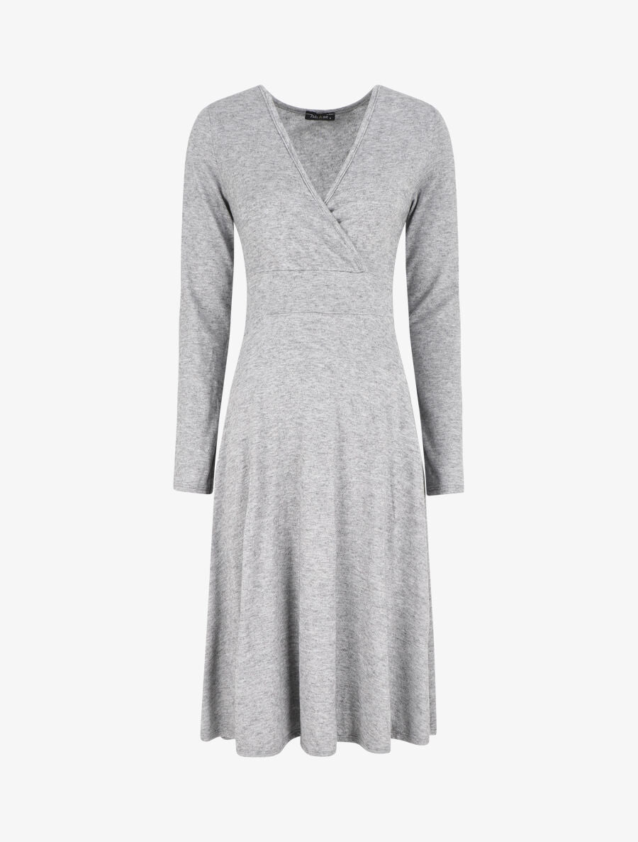 Robe midi évasée manches longues - Gris - 1