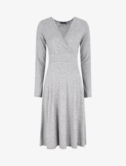 Robe midi évasée manches longues - Gris - 1