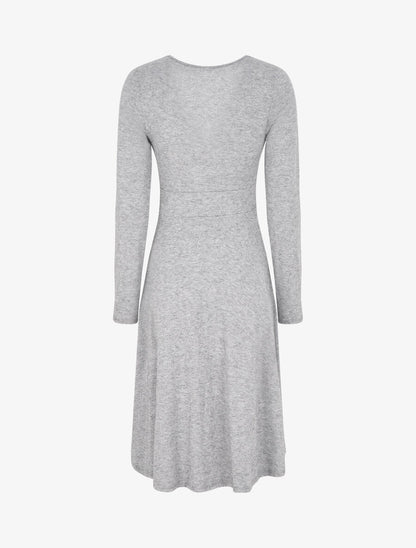 Robe midi évasée manches longues - Gris - 2