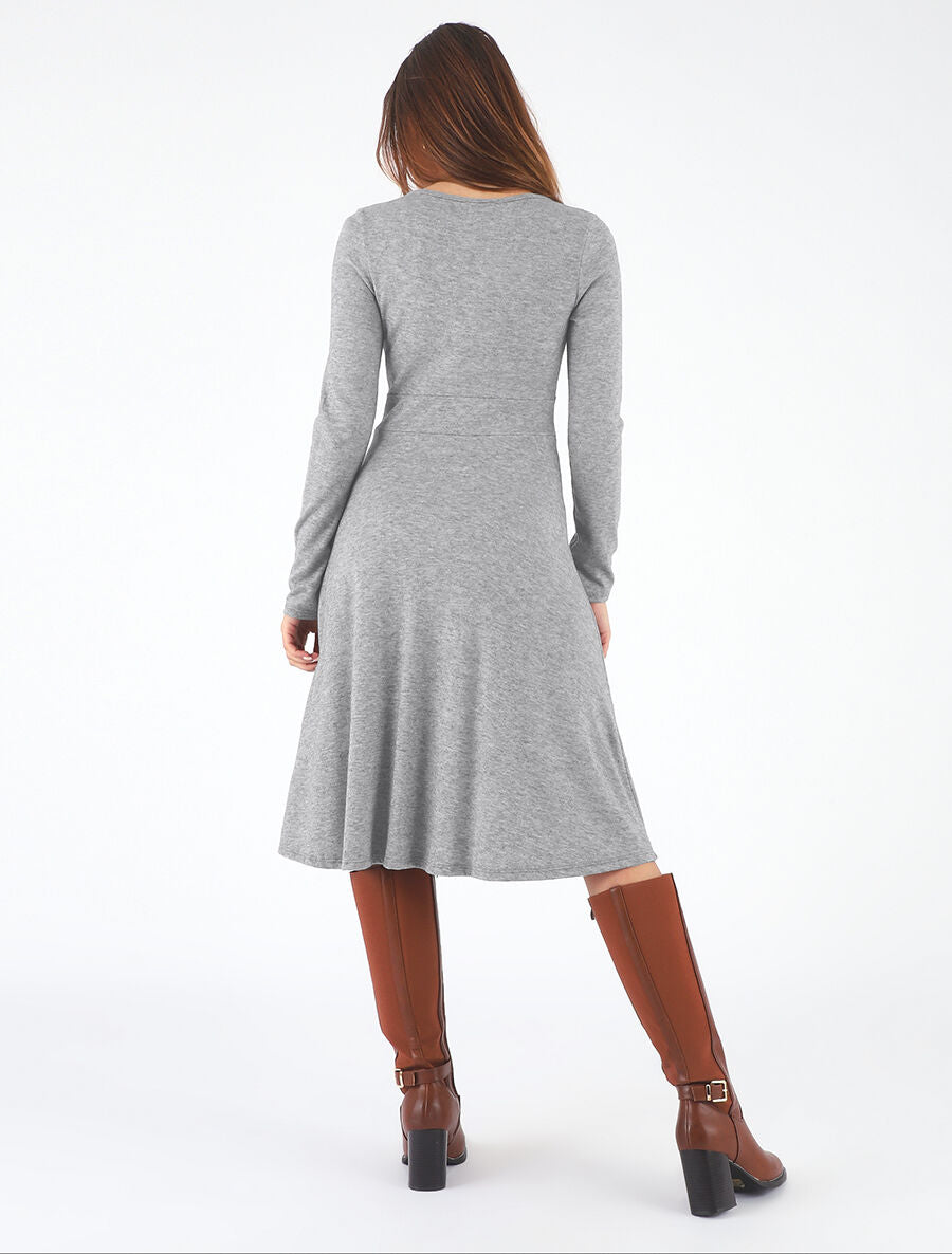Robe midi évasée manches longues - Gris - 5