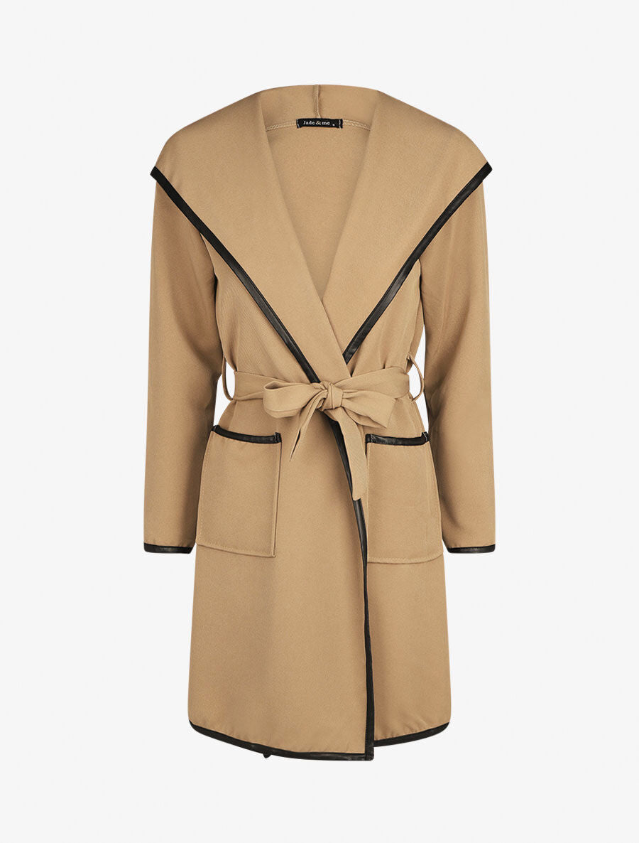 Veste longue à capuche coupe droite - Beige - 1