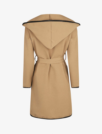 Veste longue à capuche coupe droite - Beige - 2