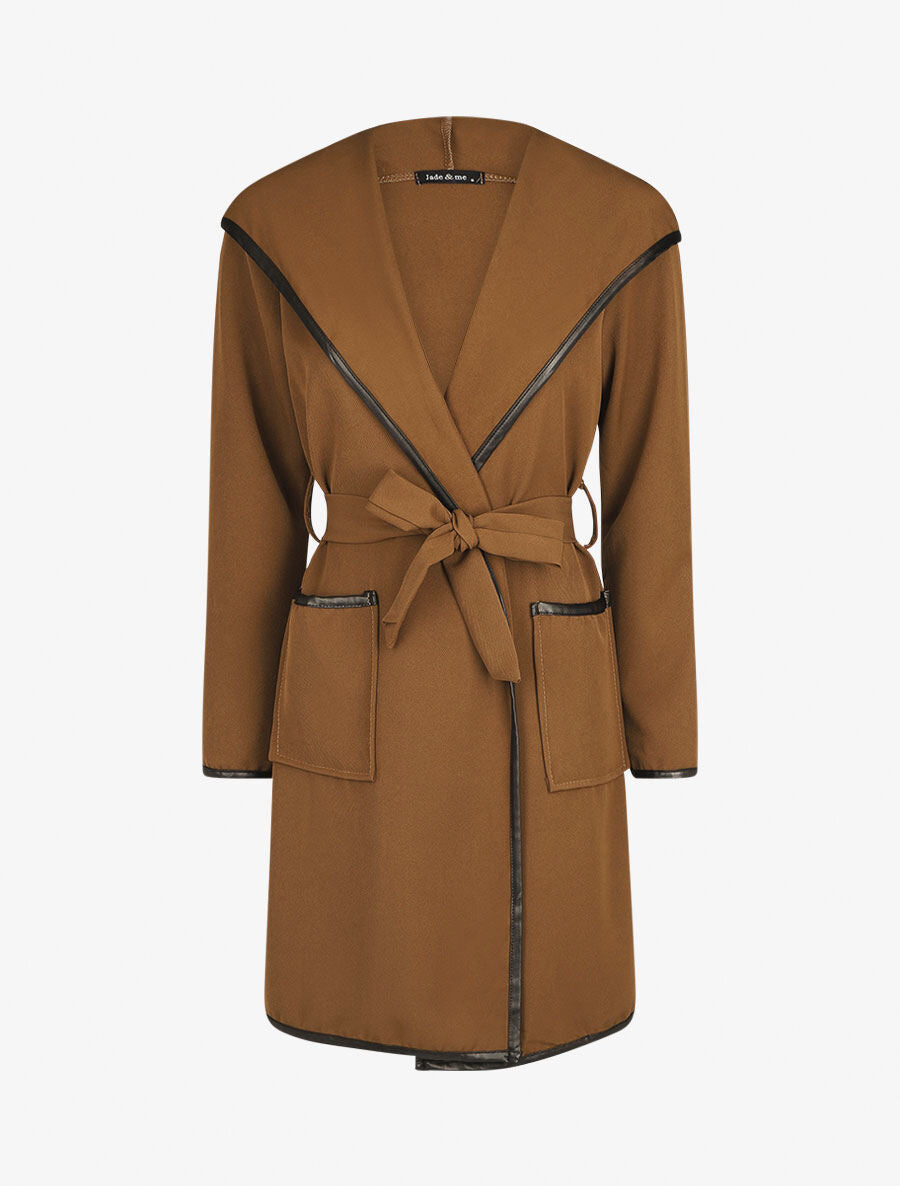 Veste longue à capuche coupe droite - Marron - 1