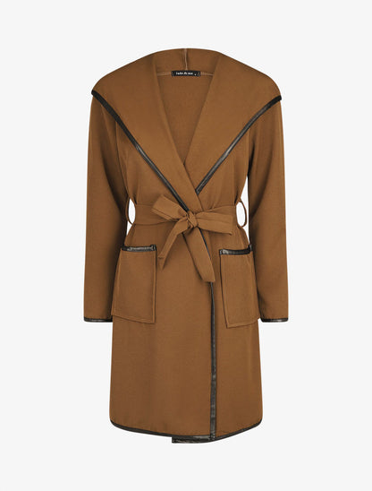 Veste longue à capuche coupe droite - Marron - 1