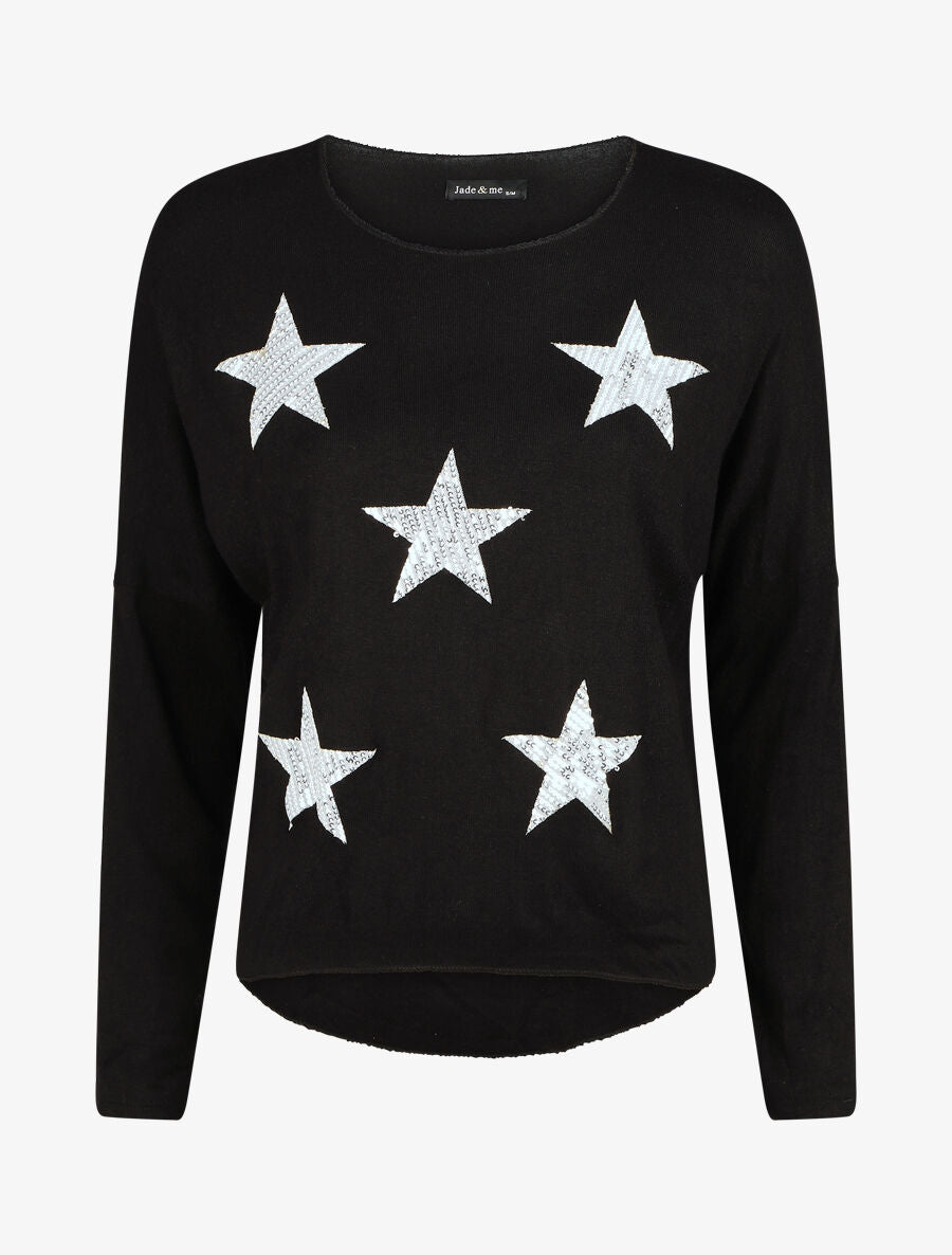 Pull ample motif étoile en sequins - Noir - 4