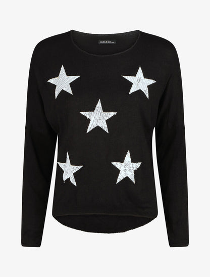 Pull ample motif étoile en sequins - Noir - 4