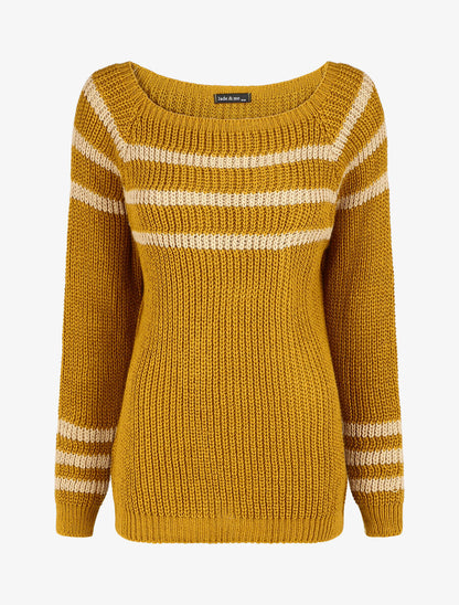 Pull en maille à col bateau - Jaune moutarde - 1