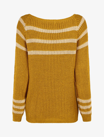Pull en maille à col bateau - Jaune moutarde - 2